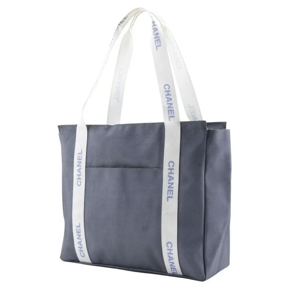 CHANEL logo Tote Bag Sports line gray Nylon Women